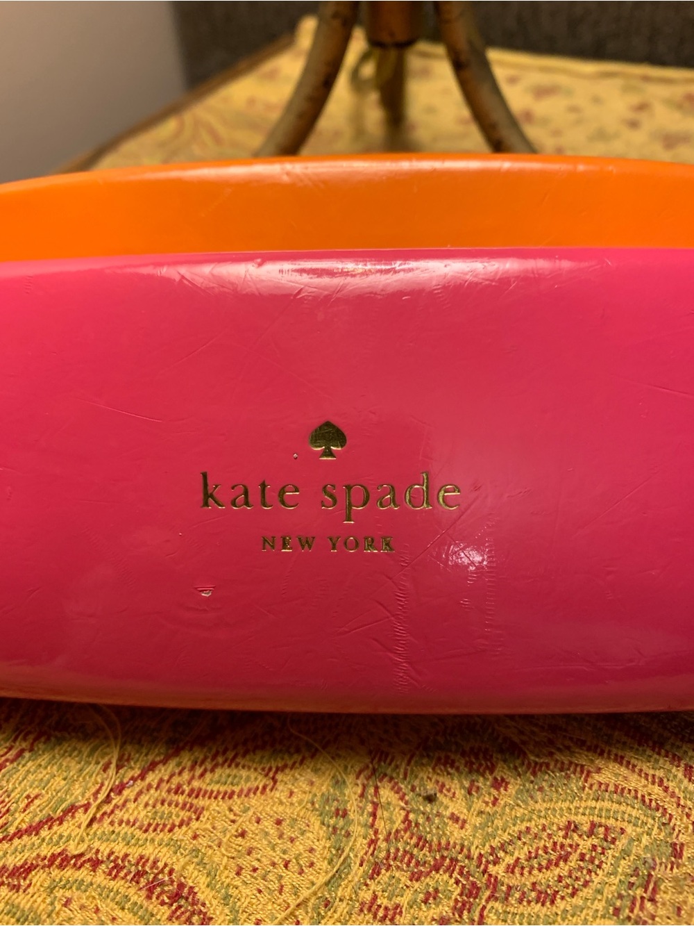 kate spade Pink and Orange Hard Sunglasses Case with Gold Logo - Picture 2 of 9